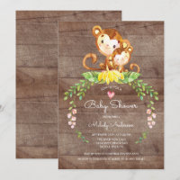 Rustique Safari Jungle Monkey Baby shower Invitati