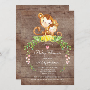 Invitation Rustique Safari Jungle Monkey Baby shower Invitati