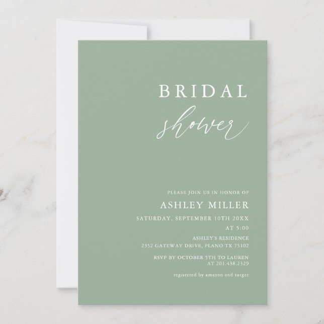 Invitation Rustique Sage Green Douche nuptiale (Devant)