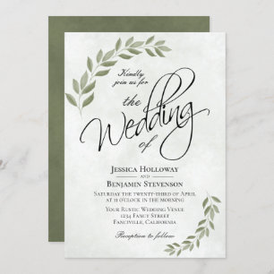 Invitation Rustique Sage Vert Aquarelle Feuille Chic Mariage