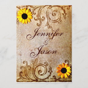 Invitation Rustique Shabby Tournesols Chic Mariage Brown