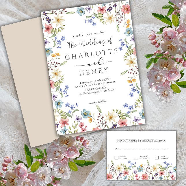 Invitation Rustique Simple Botanique Fleurs Sauvages Mariage  (Créateur téléchargé)