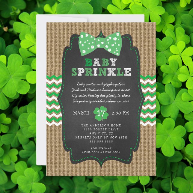 Invitation Rustique St Patrick's Day Bow Cravate bébé saupoud (Créateur téléchargé)