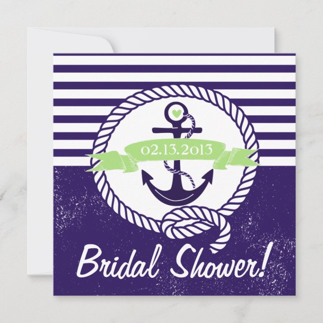 Invitation Rustique Stripes Nautique Douche nuptiale Invitati (Devant)