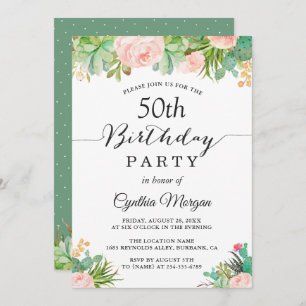 Invitation Rustique Succulent Cactus Floral 50e fête d'annive