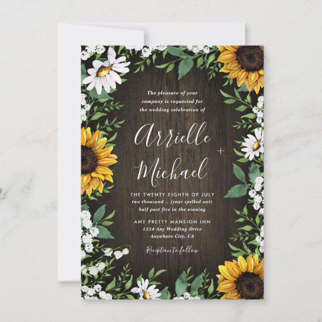 Invitation Rustique Sunflower Baby's Breath Wedding Invitatio (Devant)