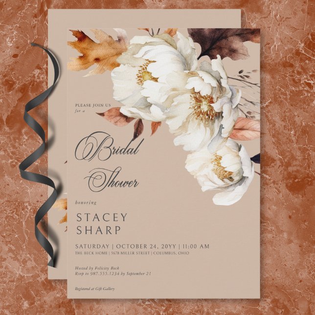 Invitation Rustique Tan & Crème Automne Floral & Douche Feuil (Rustic Tan & Cream Fall Floral & Leaves Shower Invitation)