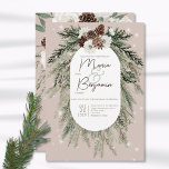 Invitation Rustique Tan Pine Hiver Mariage étincelant<br><div class="desc">Ce design comprend un bouquet rustique de pin vert et de pinecone sur un arrière - plan vert de pin avec des fleurs blanches. Il est agrémenté d'une couverture brillante blanche pour illustrer la magie des belles vacances d'hiver. Parfait pour un mariage de Noël ou d'hiver. Cette carte fait partie...</div>