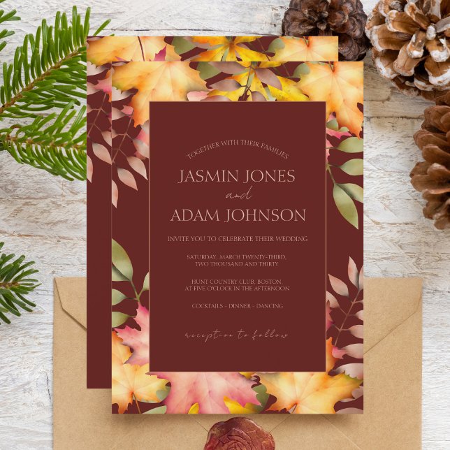 Invitation Rustique Terracotta Automne Feuilles Mariage (Créateur téléchargé)