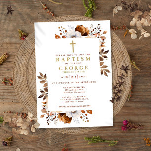 Invitation Rustique Terracotta Boho Floral Moderne Baptême