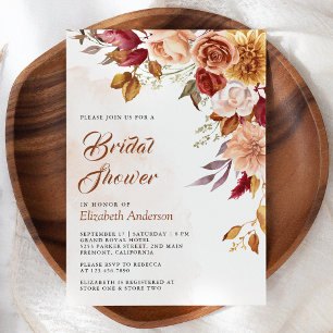 Invitation Rustique Terracotta Bourgogne Fête de Mariage Flor