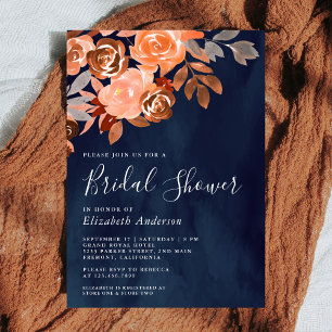 Invitation Rustique Terracotta Floral Navy Fête des mariées b