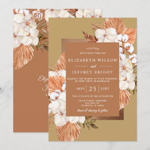 Invitation Rustique Terracotta Gold Boho Pampas Mariage