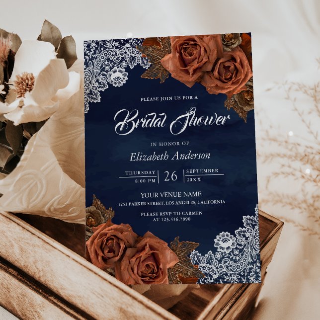 Invitation Rustique Terracotta Poussiéreuse Rose Marine Fête  (Créateur téléchargé)