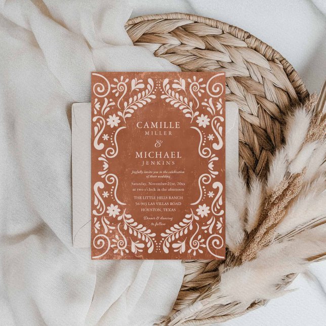 Invitation Rustique Terracotta Talavera Mariage mexicain (Rustic Mexican Terracotta Wedding Invitation)