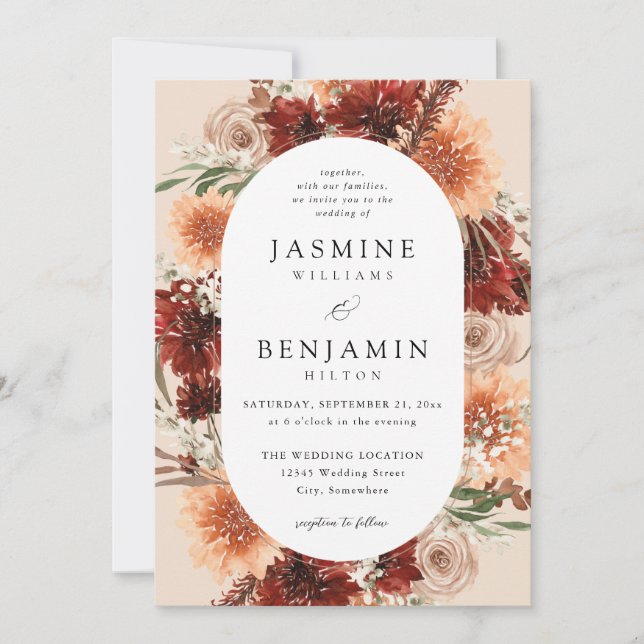 Invitation Rustique Terre & Champagne Flore Mariage beige (Devant)