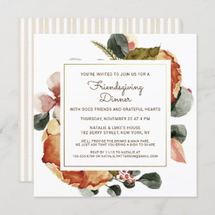 Invitation Rustique Thanksgiving Diner Aquarelle Florale