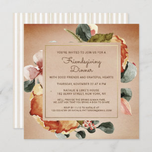 Invitation Rustique Thanksgiving Diner Aquarelle Florale