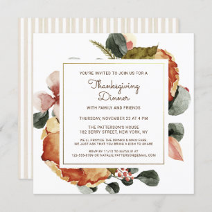 Invitation Rustique Thanksgiving Diner Aquarelle Florale