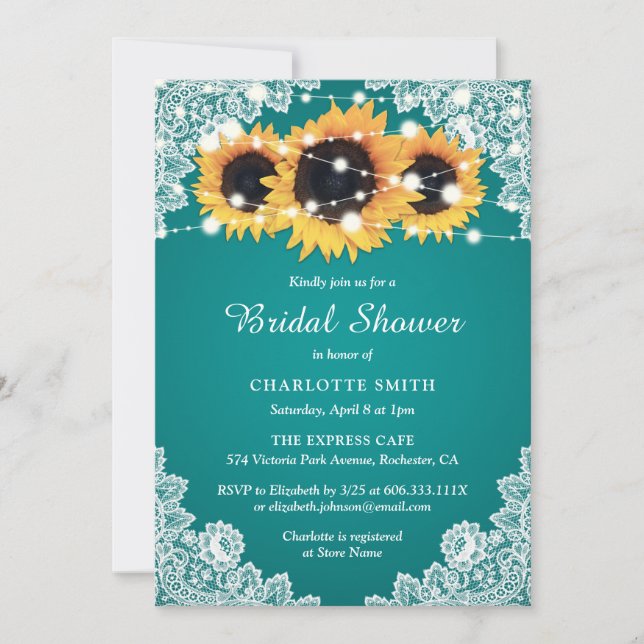 Invitation Rustique Thé Lace Tournesol Douche nupt (Devant)