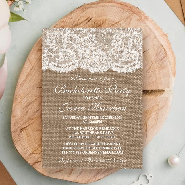 Invitation Rustique Toile De Jute Et Dentelle Blanche Enterre (Créateur téléchargé)