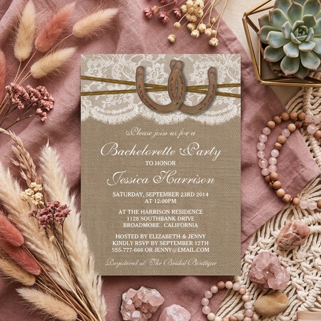 Invitation Rustique Toile de Jute et Dentelle Fer à Cheval En (Créateur téléchargé)