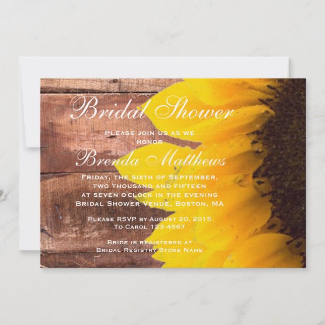 Invitation Rustique Tournesol Bridal Douche (Devant)