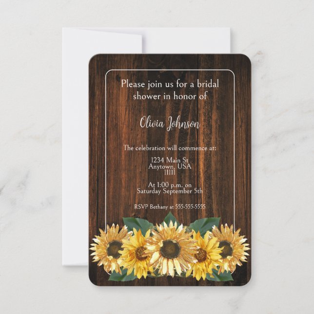 Invitation Rustique Tournesol Bridal Douche (Devant)