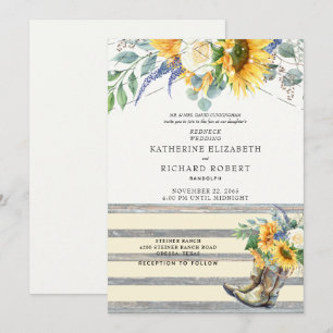 Invitation Rustique Tournesol Redneck Boots en Boi