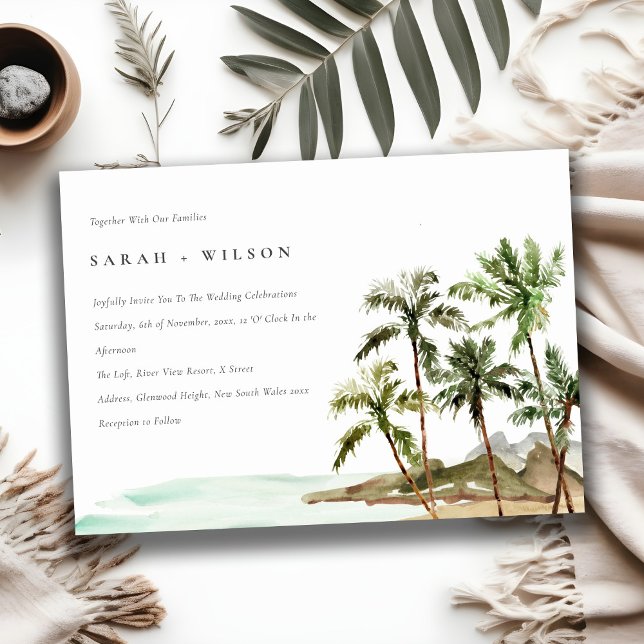 Invitation Rustique Tropical Palm Trees Beach Sand Mariage (Créateur téléchargé)
