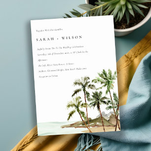 Invitation Rustique Tropical Palm Trees Beach Sand Mariage