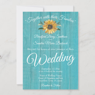 Invitation Rustique Turquoise Bleu Grange Mariage de tourneso