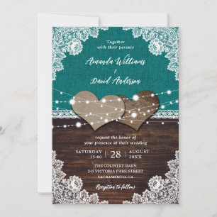 Invitation Rustique Turquoise Burlap dentelle lumière Mariage