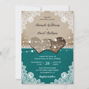Invitation Rustique Turquoise Burlap Lace Mariage
