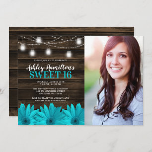 Invitation Rustique Turquoise Daisy Mason Jar Lumière Sweet 1