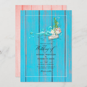 Invitation Rustique Turquoise et Coral Beach Mariage Photo
