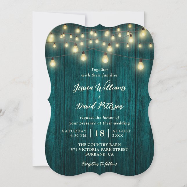 Invitation Rustique Turquoise Grange Chaîne de bois Mariage (Devant)