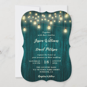 Invitation Rustique Turquoise Grange Chaîne de bois Mariage