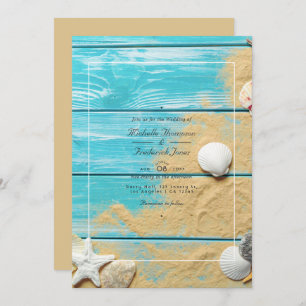 Invitation Rustique Turquoise QR Code RSVP Beach Wedding