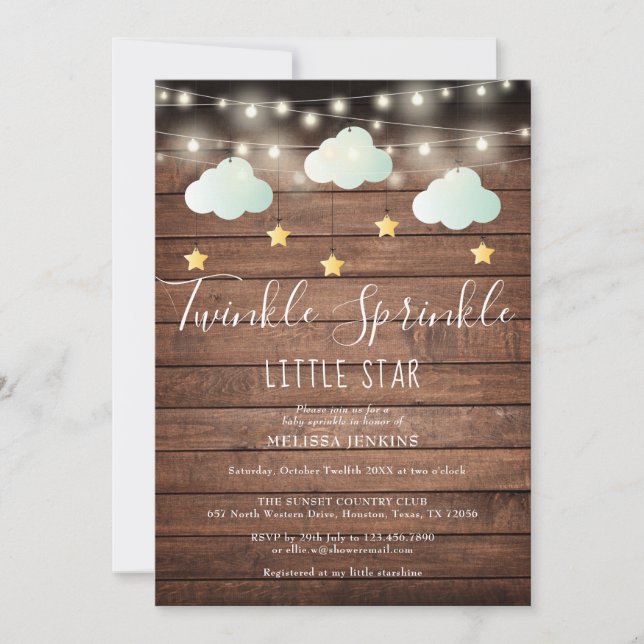 Invitation Rustique Twinkle Sprinkle Little Star Baby shower (Devant)