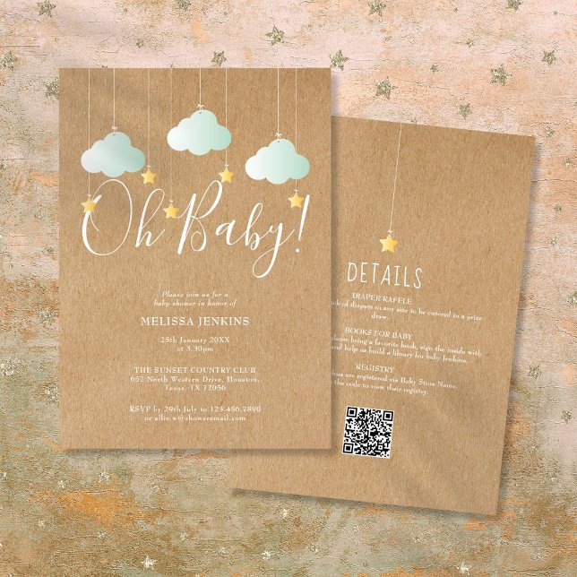 Invitation Rustique Twinkle Star Oh Baby tout en un Baby show (Rustic Twinkle Star Oh Baby All In One Baby Shower Invitation)