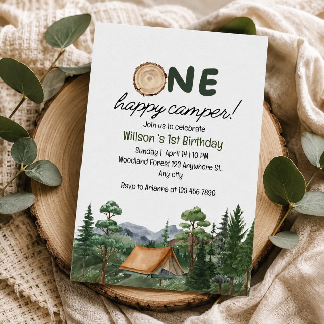 Invitation Rustique "Un joyeux campeur" 1er anniversaire Camp (Créateur téléchargé)