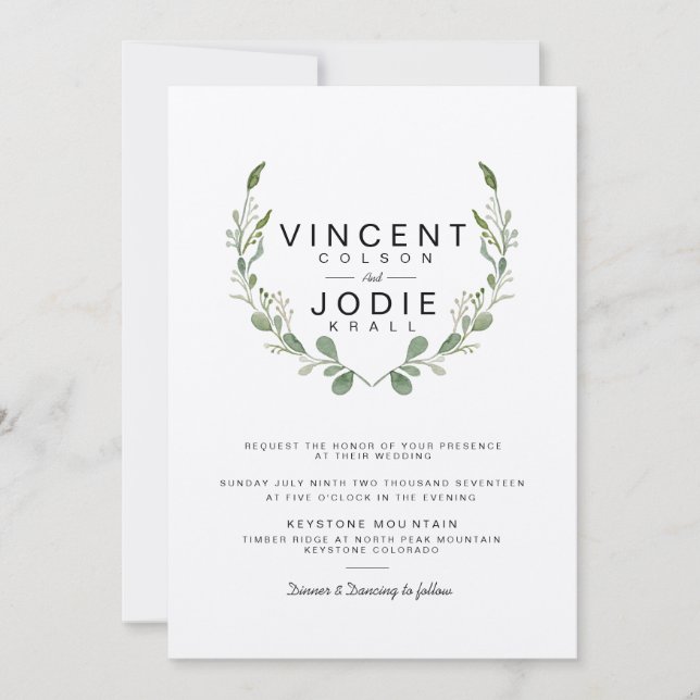 Invitation Rustique verdure Wreath Aquarelle Mariage Inviter (Devant)