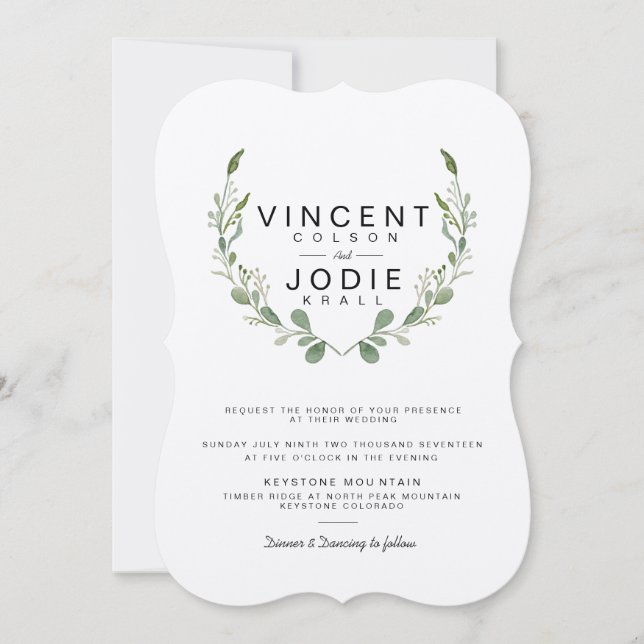 Invitation Rustique verdure Wreath Aquarelle Mariage Inviter (Devant)