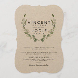 Invitation Rustique verdure Wreath Aquarelle Mariage Inviter