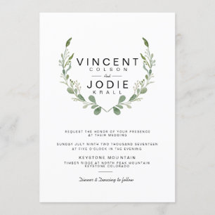 Invitation Rustique verdure Wreath Aquarelle Mariage Inviter