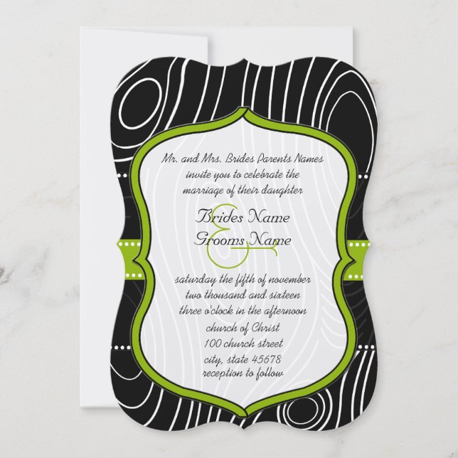 Invitation Rustique Vert Pays Mariage de grain de bois (Devant)