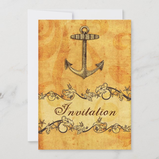 Invitation rustique, vintage, ancre mariage nautique invite (Devant)
