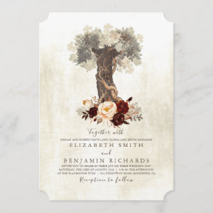 Invitation Rustique Vintage Arbre Bourgogne Floral Mariage