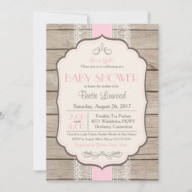 Invitation rustique vintage, bébé ou nuptiale de (Devant)